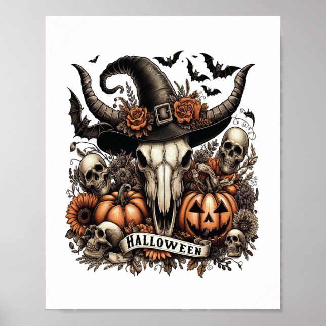 Póster Bull Skull Halloween Cow (Frente)