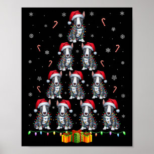 Póster Bull Terrier Dog Santa Hat Xmas enciende Navidades