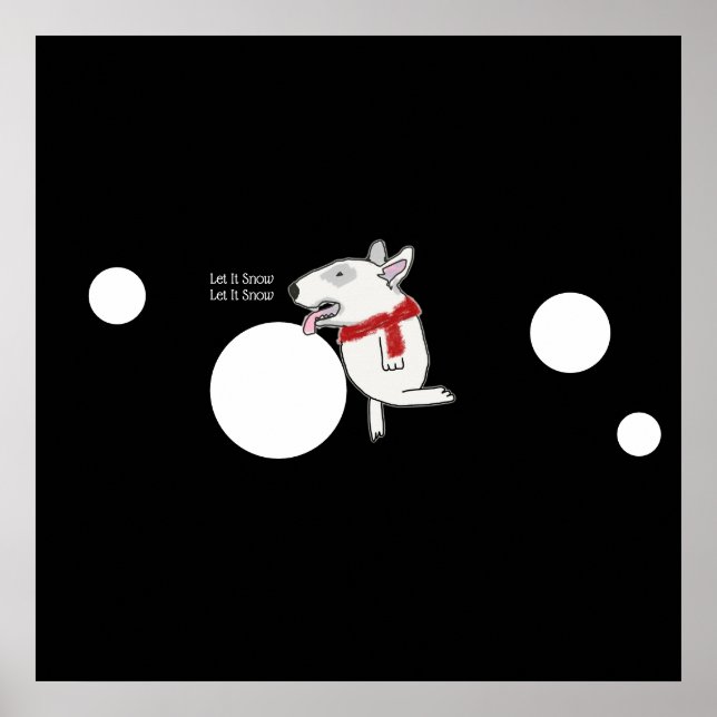 Póster Bull Terrier Doodle disfrutando de la nieve (Frente)