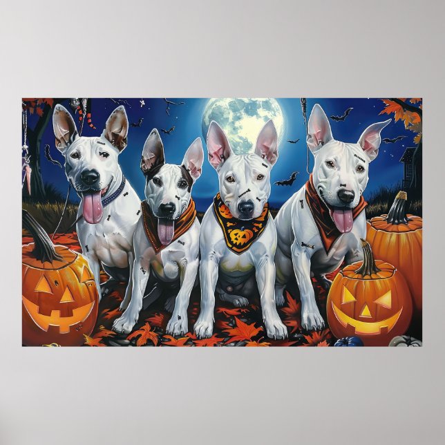 Póster Bull Terrier Halloween Espeluznante  (Frente)