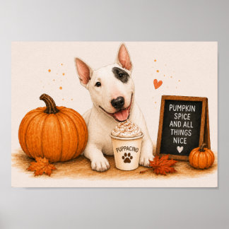 Póster Bull Terrier Inglés Invitando a Pumpkin Spice A4