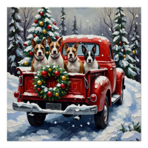 Póster Bull Terrier Navidad Camión Rojo Fiesta