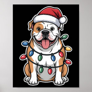 Póster Bulldog americano envuelto en luces de Navidades