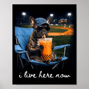 Póster Bulldog bebe café helado campo de béisbol vivo aqu