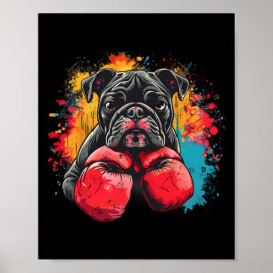 Póster Bulldog Boxeador Con Guantes De Boxeo Kickboxing D