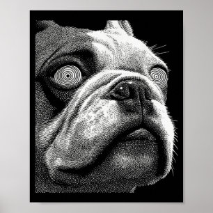Póster Bulldog británico hipnótico Ojos raros Weirdcore