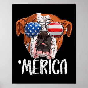 Póster Bulldog Británico Inglés Perro 4 De Julio American