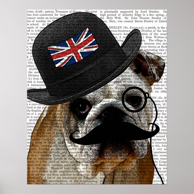 Póster Bulldog británico y Gorra Bowler (Frente)