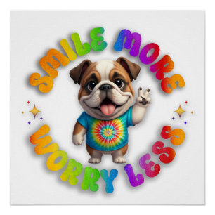 Póster Bulldog Cachorro Positivo Tejido Hippie Divertido