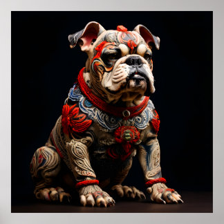 Póster Bulldog ceremonial con atuendo de guerrero