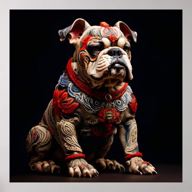 Póster Bulldog ceremonial con atuendo de guerrero (Frente)
