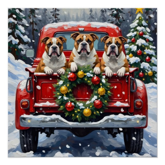Póster Bulldog Christmas Red Truck Holiday (Anverso)