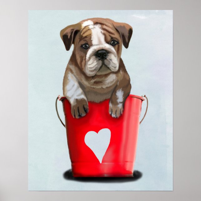 Póster Bulldog Cubo De Amor Rojo (Frente)