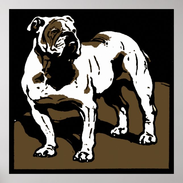 Póster Bulldog de animales de la granja Woodcut de Victor (Frente)