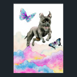 Póster Bulldog de foso Fantasy Watercolor Pop Art<br><div class="desc">Este es un caprichoso ilustracion acuático de un bulldog negro que salta de las nubes de color arcoiris. Hay mariposas de bonito volando alrededor del perro. Diseño de arte pop para los amantes del perro.</div>