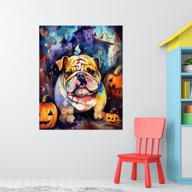 Póster Bulldog de Halloween con calabazas temerosas (Guardería 1)
