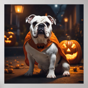 Póster Bulldog De Halloween Con Disfraz En Una Noche De O