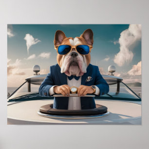 Póster Bulldog de lujo en yate privado con champán