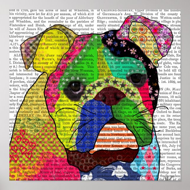 Póster Bulldog de trabajo en mosaico (Frente)