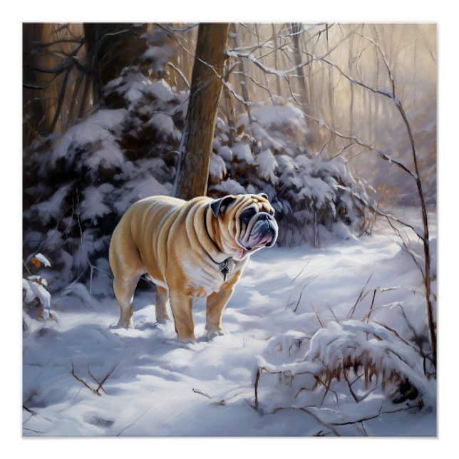Póster Bulldog Deja que nieve Navidad Cepillado (Anverso)