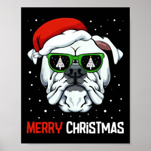 Póster Bulldog Feliz Navidad Pajama Cute Perro Santa Somb