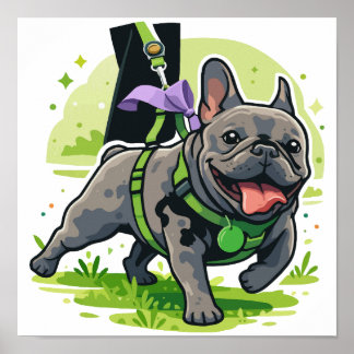 Póster Bulldog Francés Adorable Caminando en el Parque