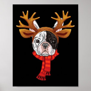 Póster Bulldog Francés Antleras de Reno de Navidad Navida
