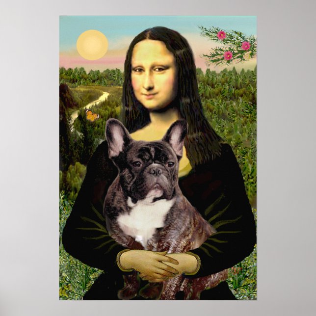 Póster Bulldog Francés (atigrado) - Mona Lisa (Frente)
