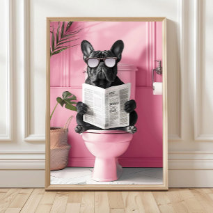 Póster Bulldog Francés Azul Baño en el Inodoro Imprimir,
