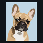 Póster Bulldog francés azul lindo | Frenchie<br><div class="desc">Poster de bulldog francés de arte pop con una linda frenesía de flor roja sobre un fondo azul pastel que se puede cambiar a cualquier color.</div>