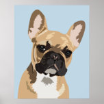 Póster Bulldog francés azul lindo | Frenchie<br><div class="desc">Poster de bulldog francés de arte pop con una linda frenesía de flor roja sobre un fondo azul pastel que se puede cambiar a cualquier color.</div>