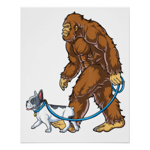 Póster Bulldog francés Bigfoot Dog Walk Funny Sasquatch