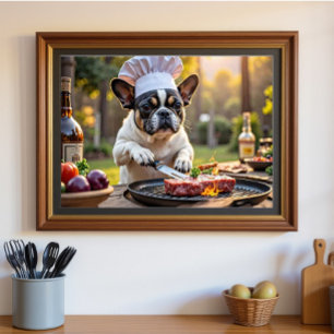 Póster Bulldog francés blanco negro Grill Chef