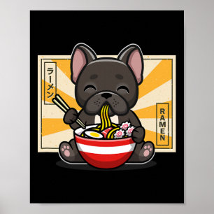 Póster Bulldog francés come fideos animales