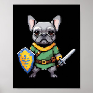 Póster Bulldog francés como personaje de videojuegos retr