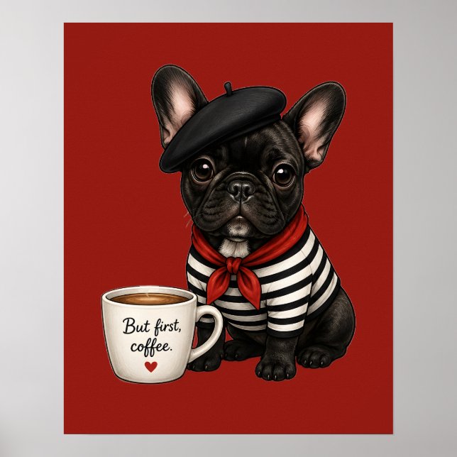 Póster Bulldog Francés con café (Frente)