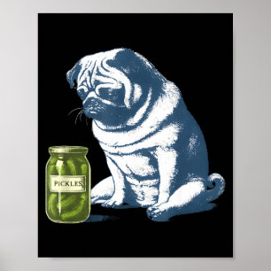 Póster Bulldog francés con frasco de pepino meme divertid