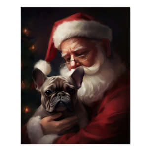 Póster Bulldog Francés con Santa Claus Navideño Festivo