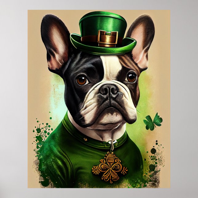 Póster Bulldog francés con vestido de San Patricio (Frente)
