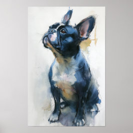 Póster Bulldog francés de acuarela sentado