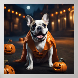 Póster Bulldog francés de Halloween con calabazas