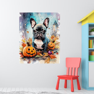 Póster Bulldog francés de Halloween con calabazas temeros