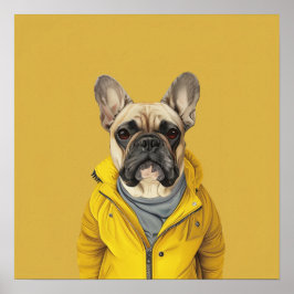 Póster Bulldog francés de moda en chaqueta amarilla