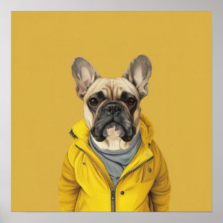 Póster Bulldog francés de moda en chaqueta amarilla