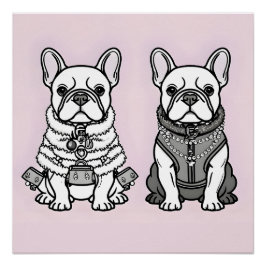 Póster Bulldog francés de moda estilo París