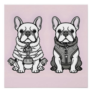 Póster Bulldog francés de moda estilo París