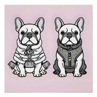 Póster Bulldog francés de moda estilo París