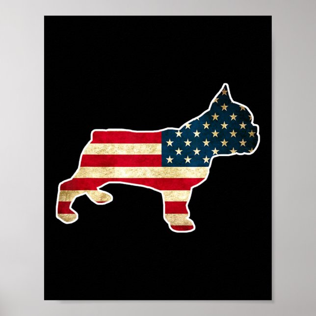 Póster Bulldog Francés Del 4 De Julio Perro Bandera Ameri (Frente)