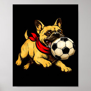 Póster Bulldog Francés Divertido Jugando Fútbol Día de Ju