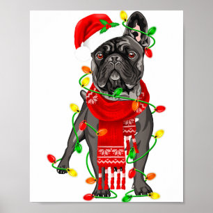 Póster Bulldog Francés Divertido Luces De Navidad De árbo